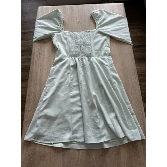 Abercrombie Long-Sleeve Lace-Up Flirty Mini Dress Mint Green Size Medium - Picture 8 of 8